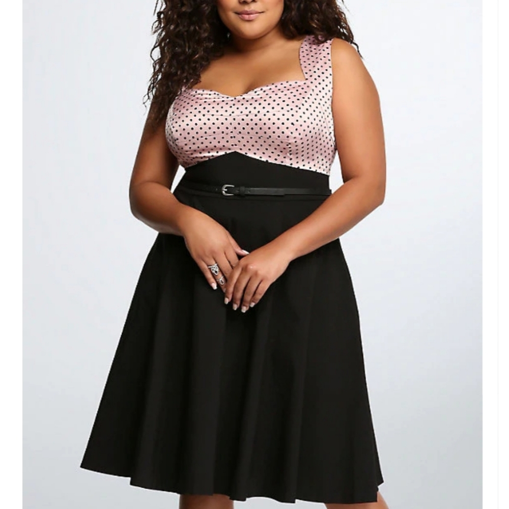 TORRID Polka Dot Swing Dress (Pink + Black)